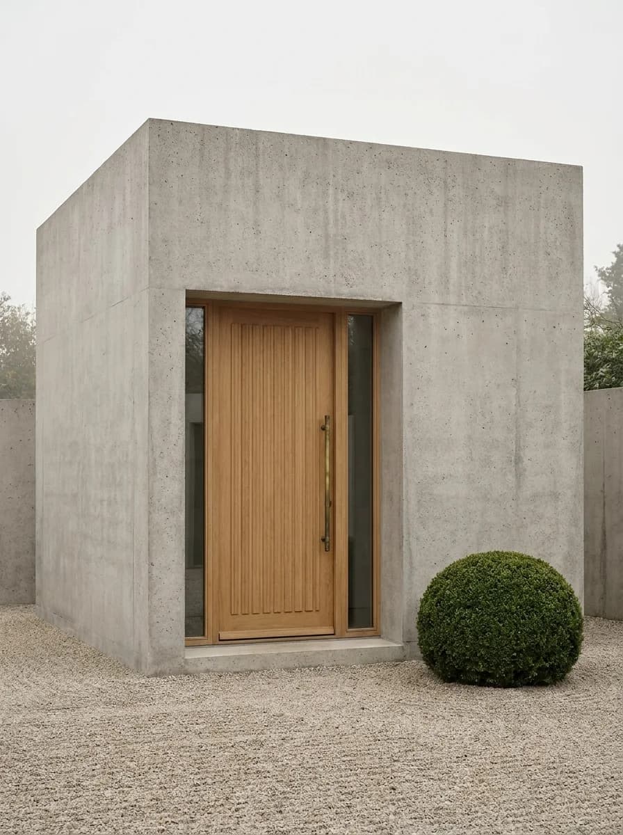 Pavillon d'exposition avec porte d'entrée en chêne et laiton