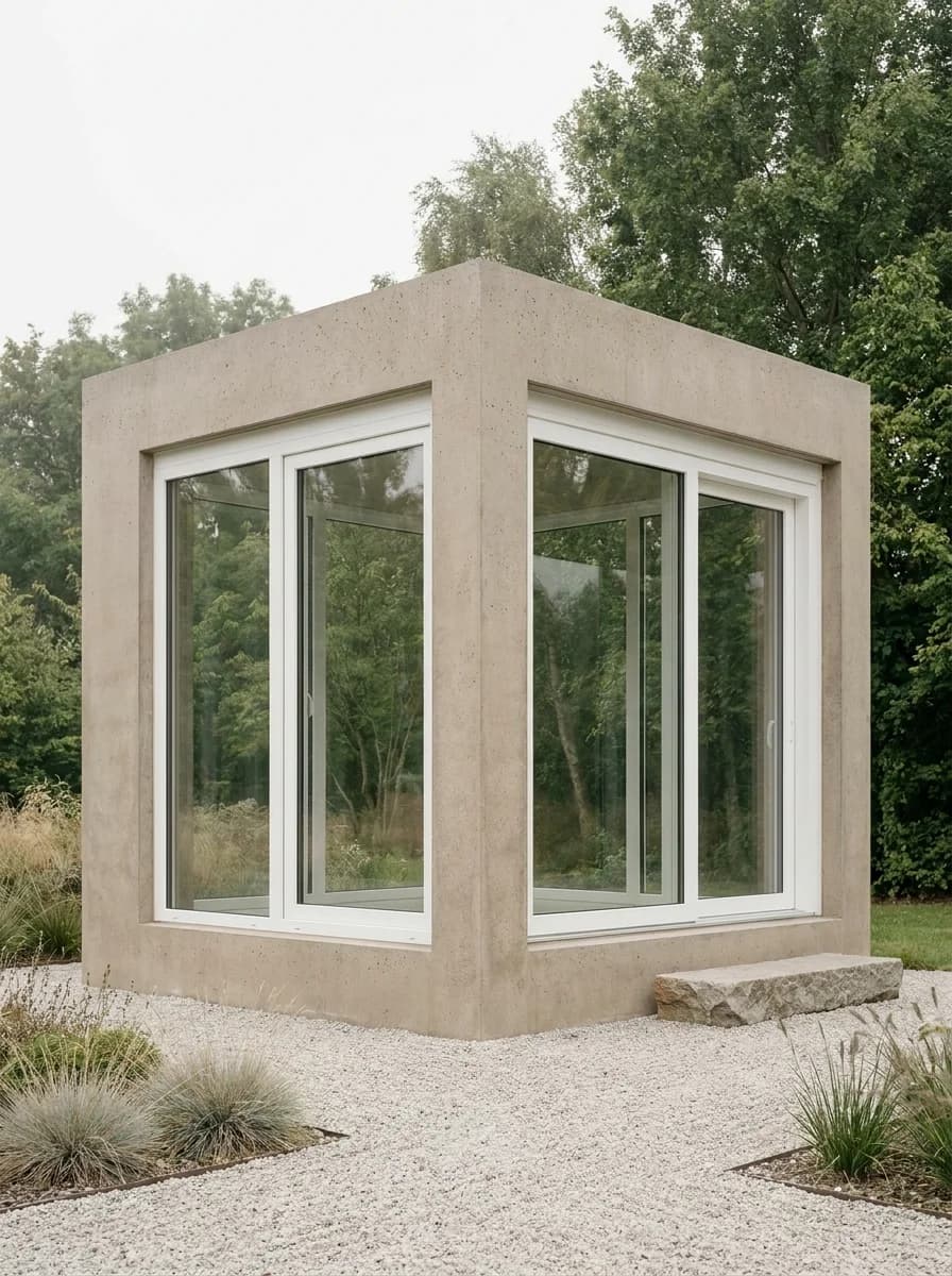 Pavillon d'exposition avec châssis PVC blancs toute hauteur